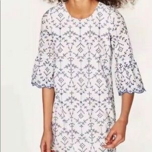 Zara Cotton Eyelet Embroidered Bell Sleeve Dress